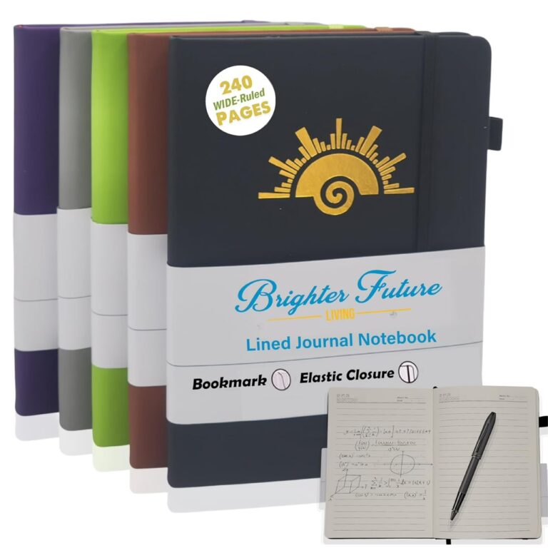 A5 lined journal notebook five-pack in assorted colors