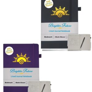 BrighterFutureLiving A5 Lined Journal Notebook – Faux Leather Hardcover, 240 Pages | Ruled Writing Journals for Work, School, or Travel | Gift for Women & Men – 2-Pack (Assorted Colors)