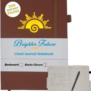 Lined Journal Notebook - A5 Hardcover Faux Leather Journals | - Journaling Notebook for Women Men | 240 Pages Ruled Notebooks Writing Travel Business Work Journal | Great Gift for Graduates and Teachers (Brown)