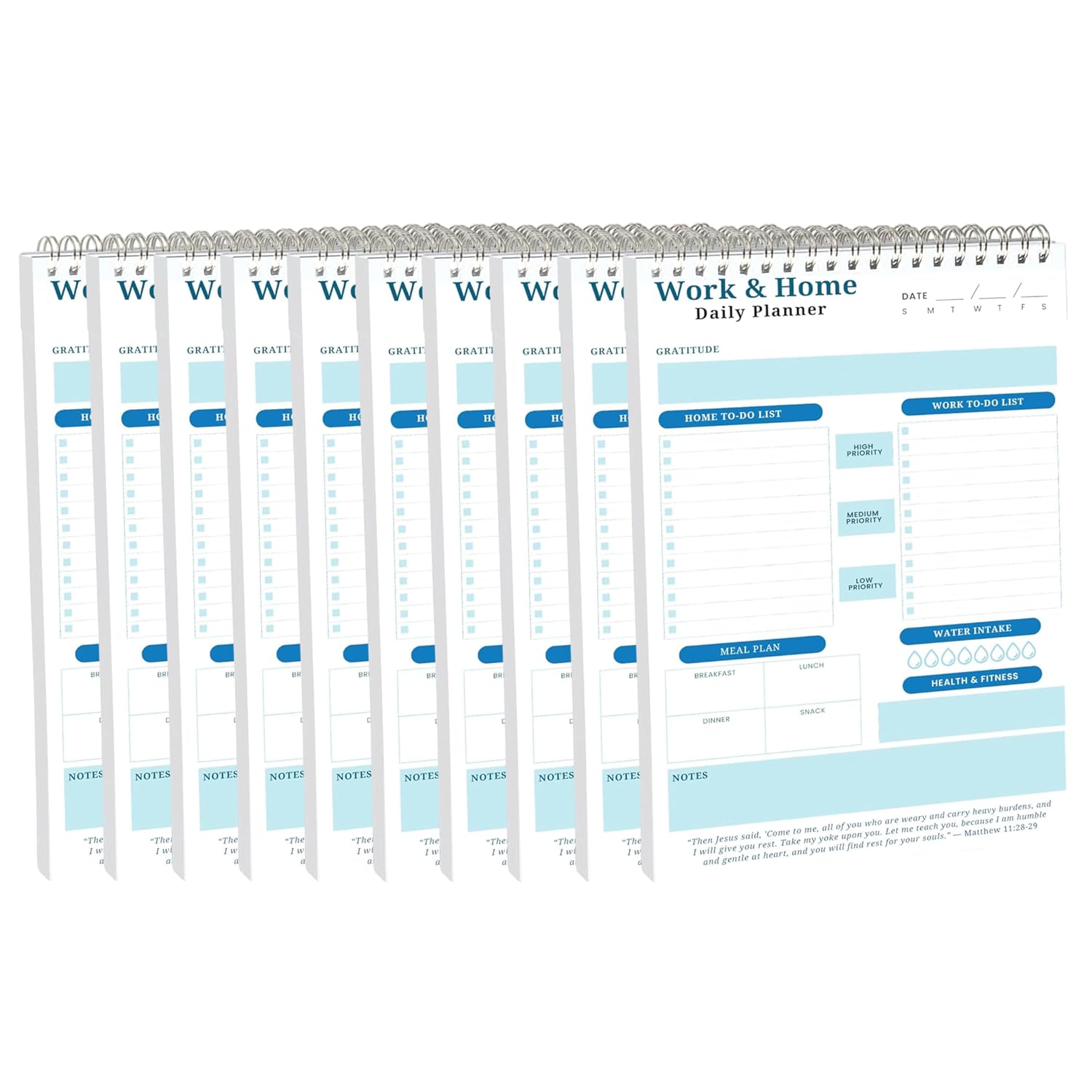 BrighterFutureLiving Work & Home To-Do Daily Planner Notepad Bundle 10 Organize Tasks, Track Health, Find Inspiration with Gratitude & Bible Verses for Men & Women at School/Office.