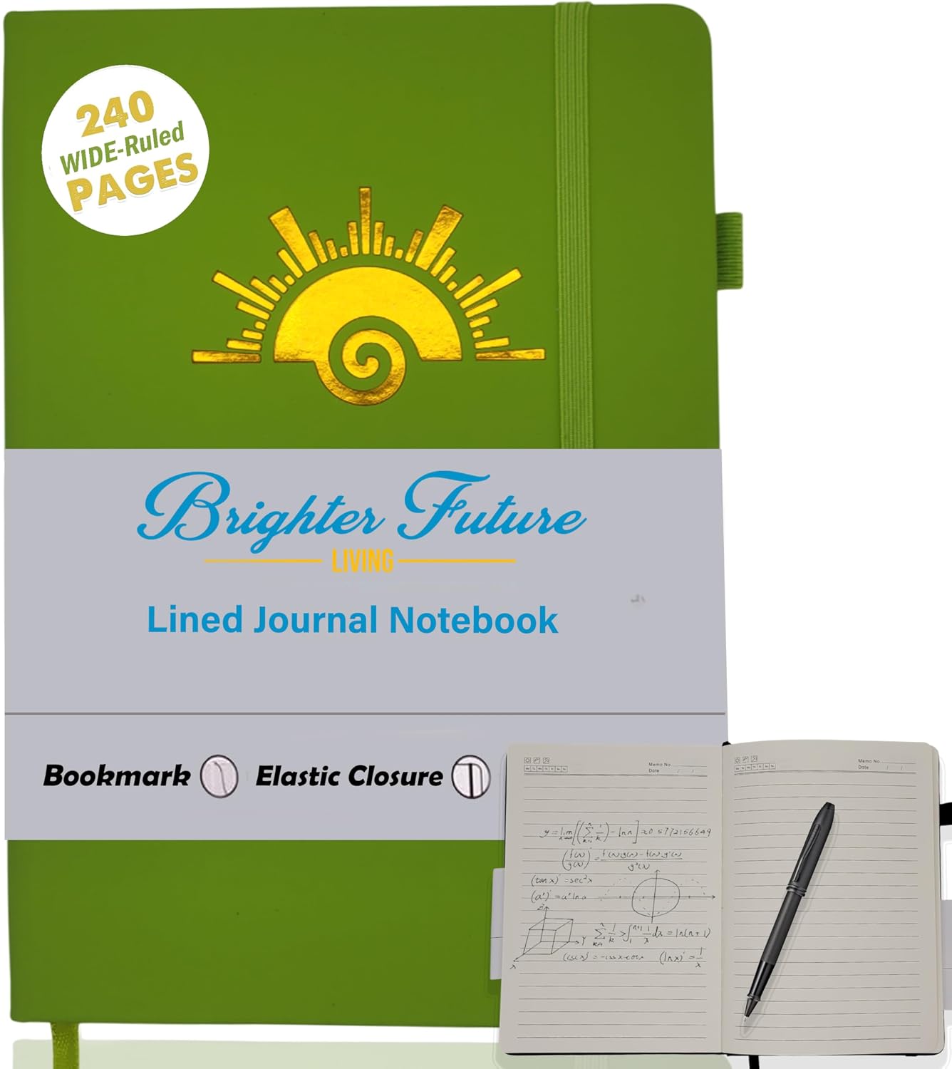 Lined Journal Notebook - A5 Hardcover Faux Leather Journals | - Journaling Notebook for Women Men | 240 Pages Ruled Notebooks Writing Travel Business Work Journal | Great Gift for Graduates and Teachers (Green)
