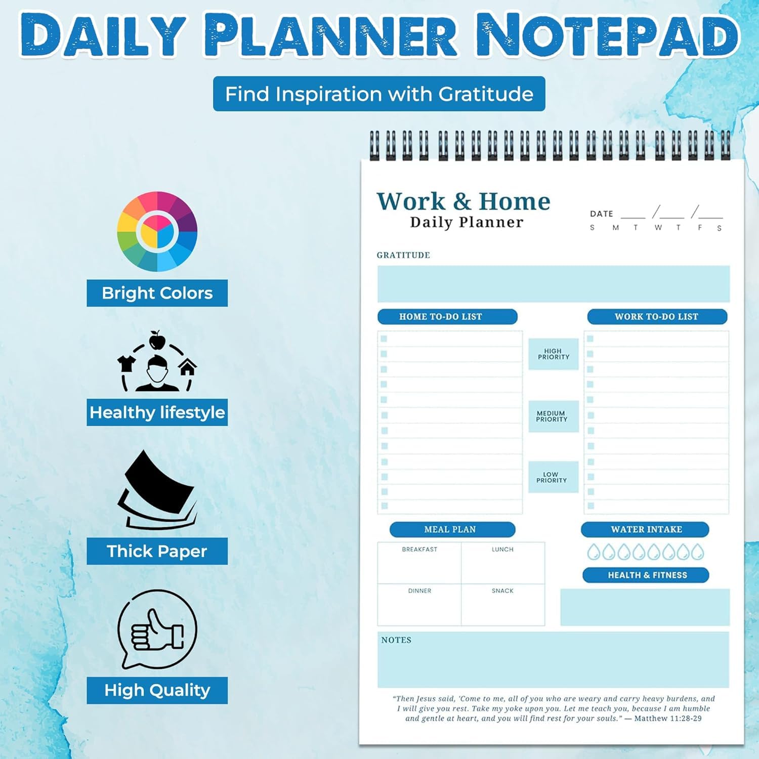 BrighterFutureLiving Work & Home To-Do Daily Planner Notepad Bundle 10 Organize Tasks, Track Health, Find Inspiration with Gratitude & Bible Verses for Men & Women at School/Office. - Image 2