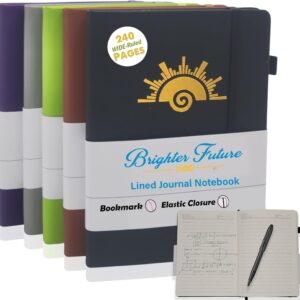 BrighterFutureLiving Lined Journal Notebook - A5 Hardcover Faux Leather Journals | - Journaling Notebook for Women Men | 240 Pages Ruled Notebooks Writing Travel Business Work Journal | Great Gift for Every Occasion (Pack of 5)