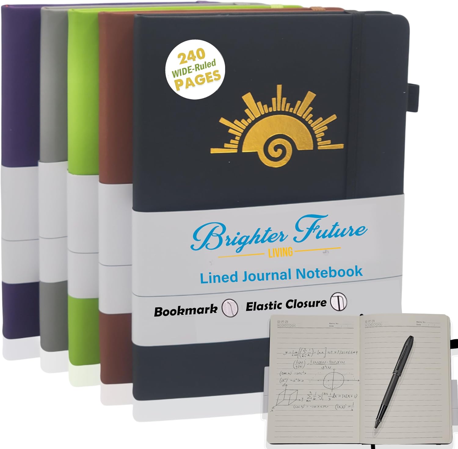 A5 lined journal notebook 5-pack in faux leather hardcovers, assorted colors