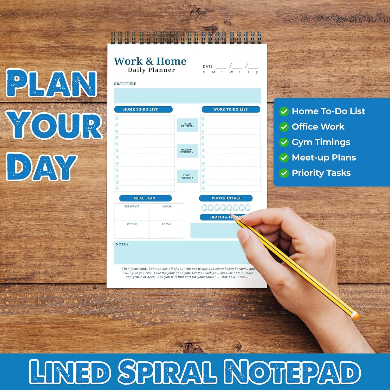 BrighterFutureLiving Work & Home To-Do Daily Planner Notepad Bundle of 6 Organize Tasks, Track Health, Find Inspiration with Gratitude & Bible Verses for Men & Women at School/Office. - Image 7